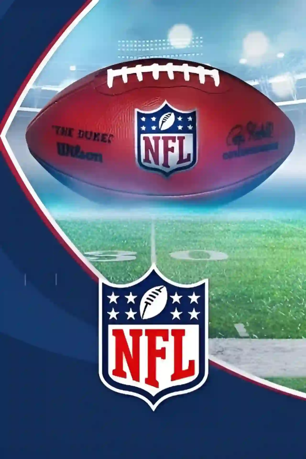 NFL football and shield logo in a stadium, highlighting live American football streaming on our premium IPTV platform.